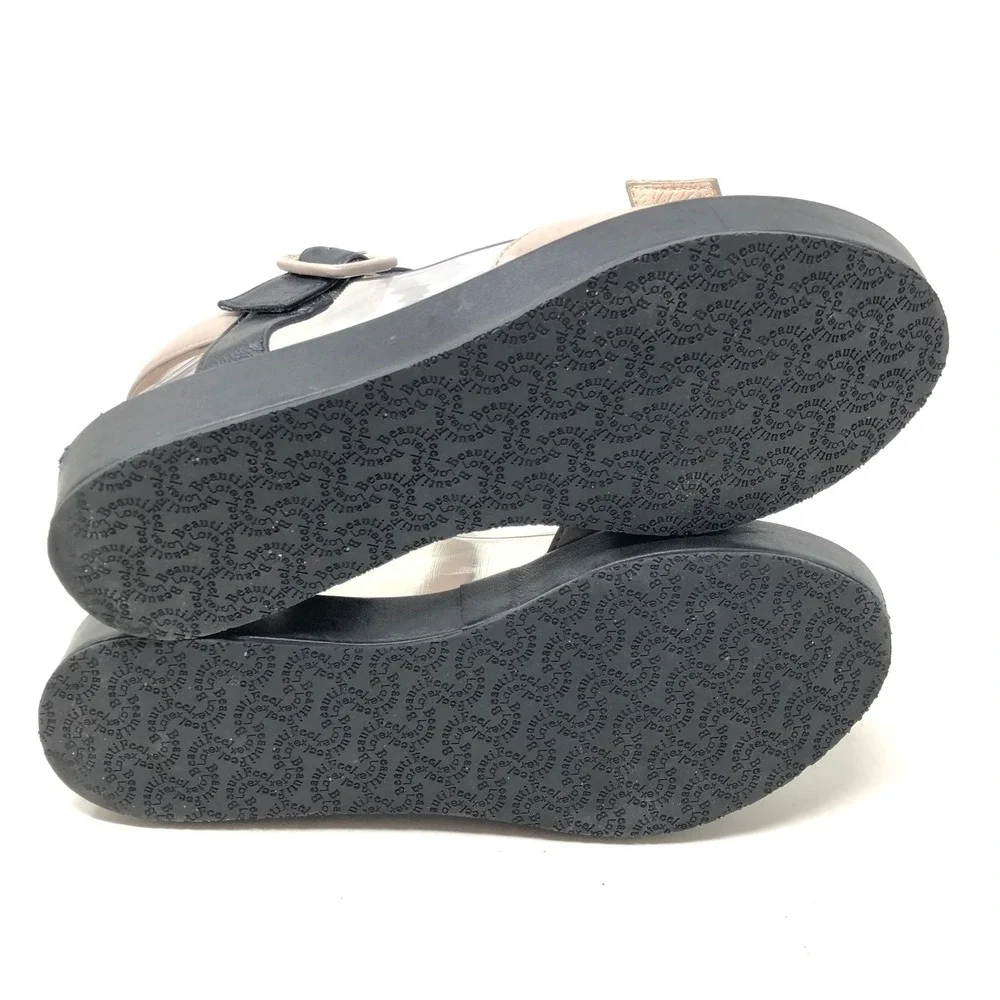 BeautiFeel Womens Size 37 Jo Platform Sandals Black Beige Buckle Strap Comfort